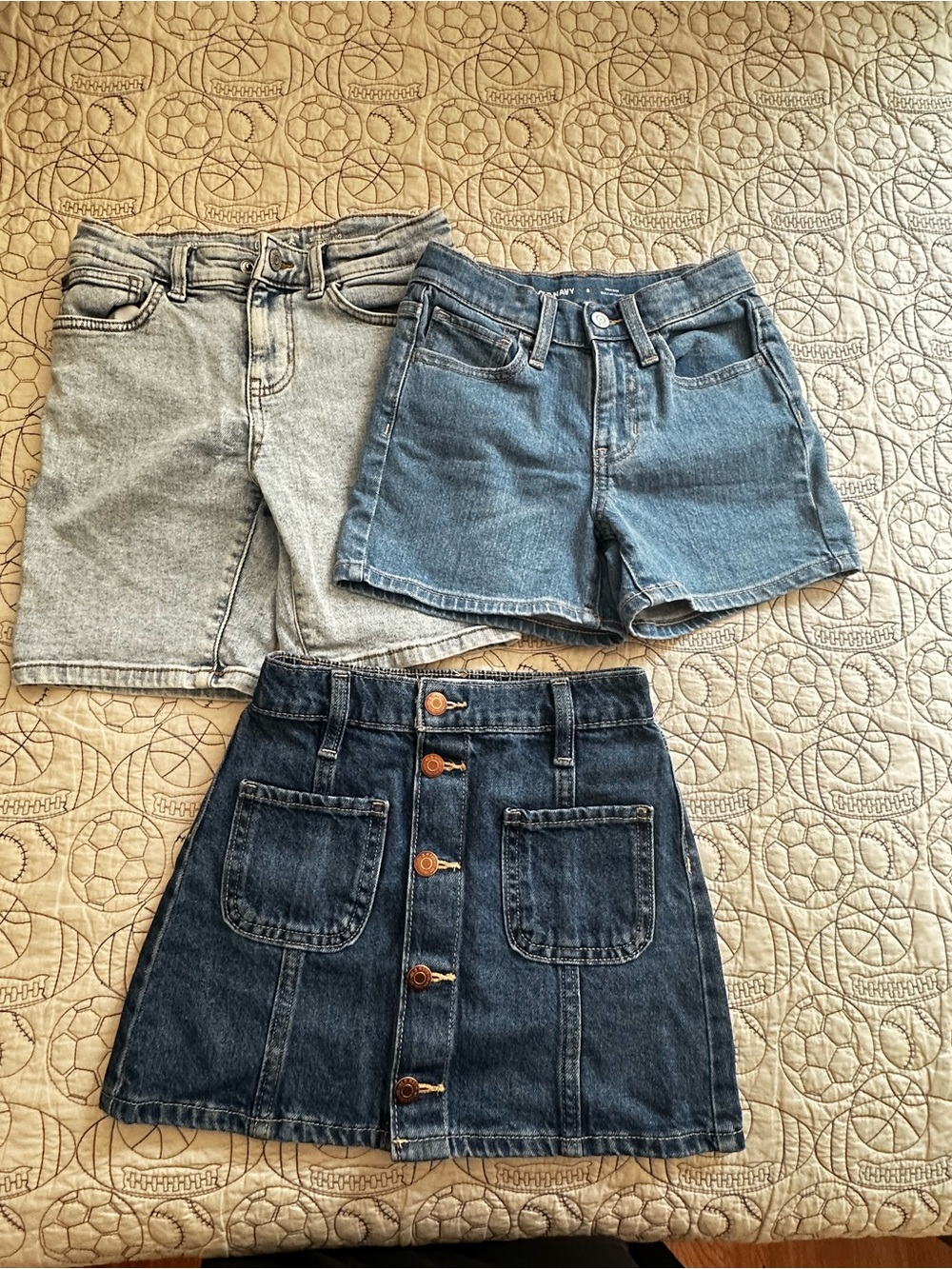 Old Navy Girls Denim Shorts and Skirt Set - Light Blue, Medium Blue, Dark Blue